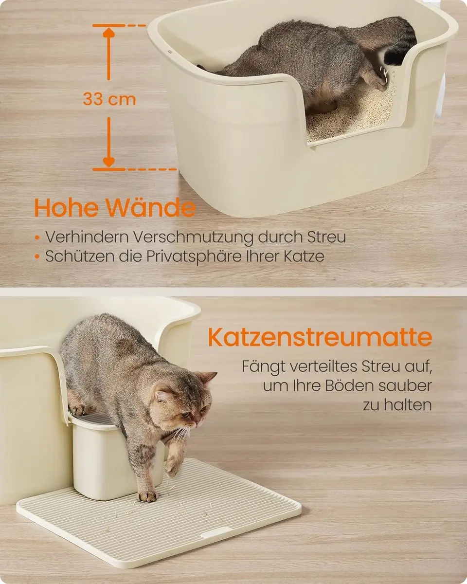 FEANDREA Kattenbak XL - 64x76x33cm - Hoge Zijwanden - Zandbeige - afbeelding 3 van 6
