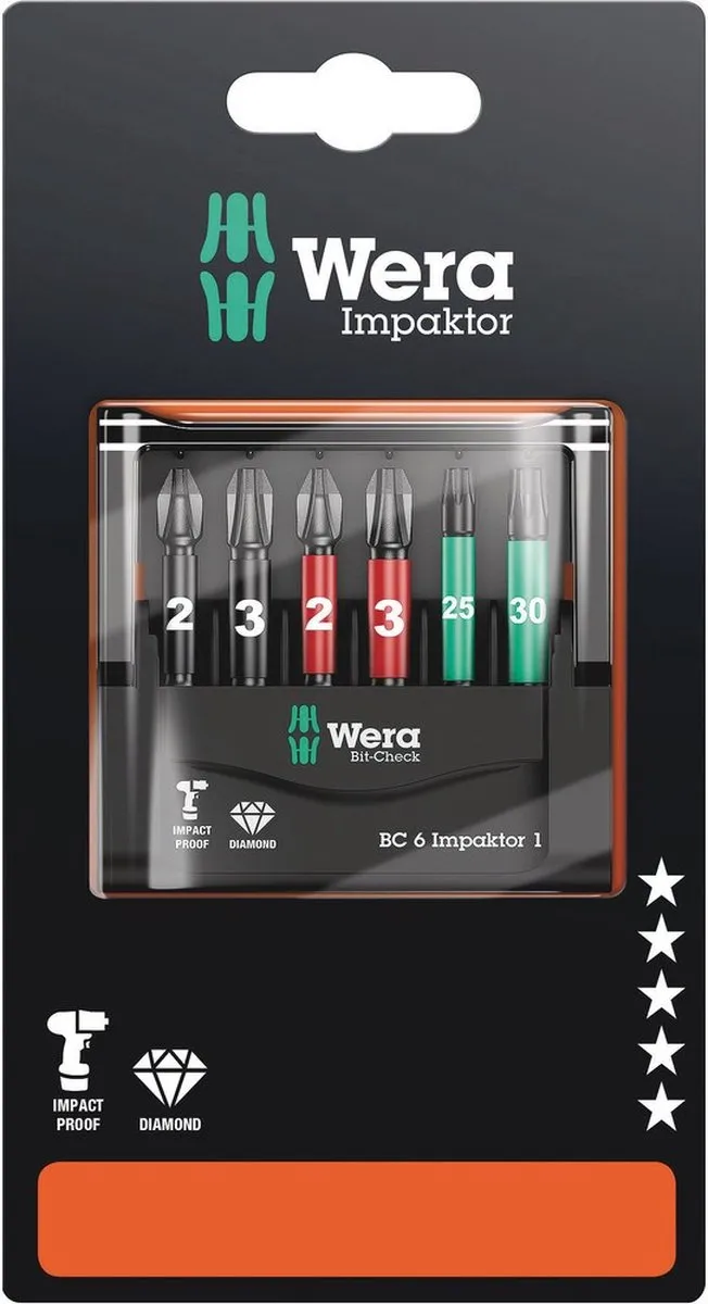 Wera Mini-Check IMP DC 50mm Bitset 6-delig - Metaal