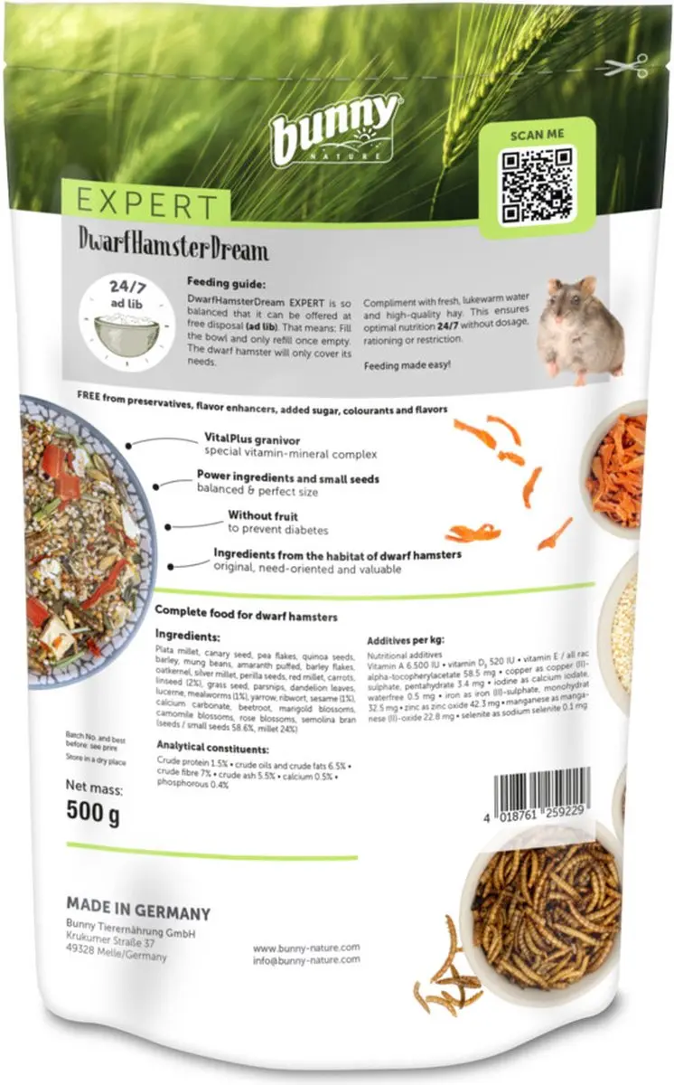 Bunny Nature Dwerghamsterdroom Expert - 500g - afbeelding 2 van 3