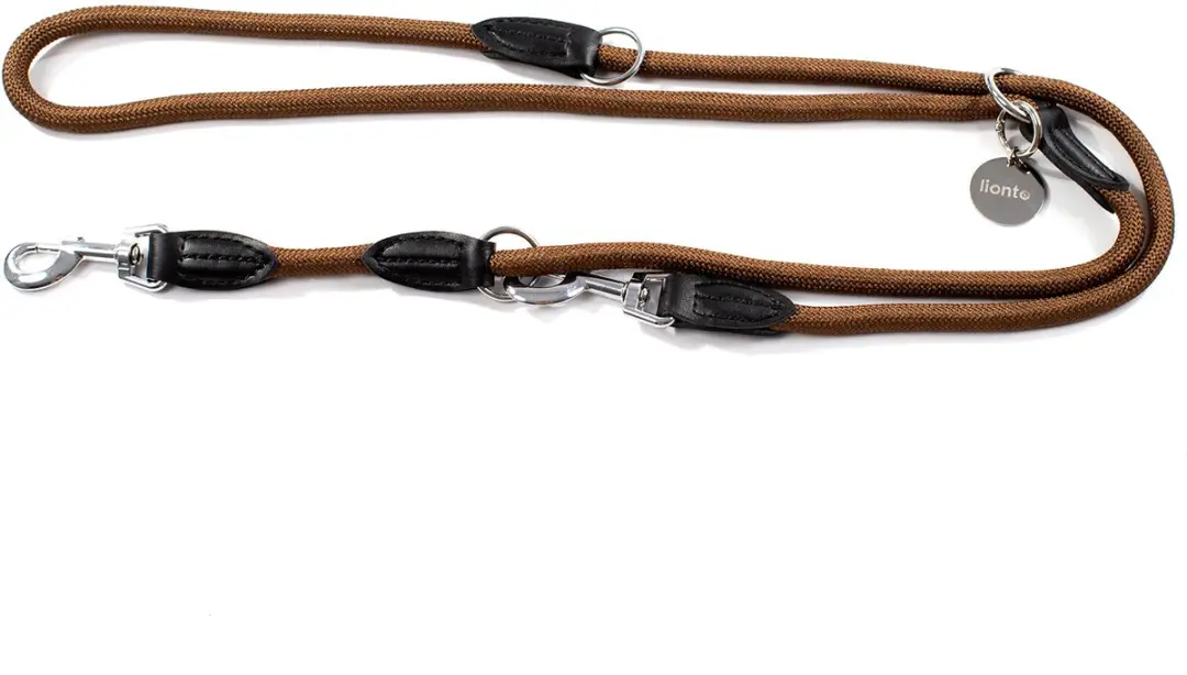lionto verstelbare hondenriem 200 cm, weerbestendig nylon bruin