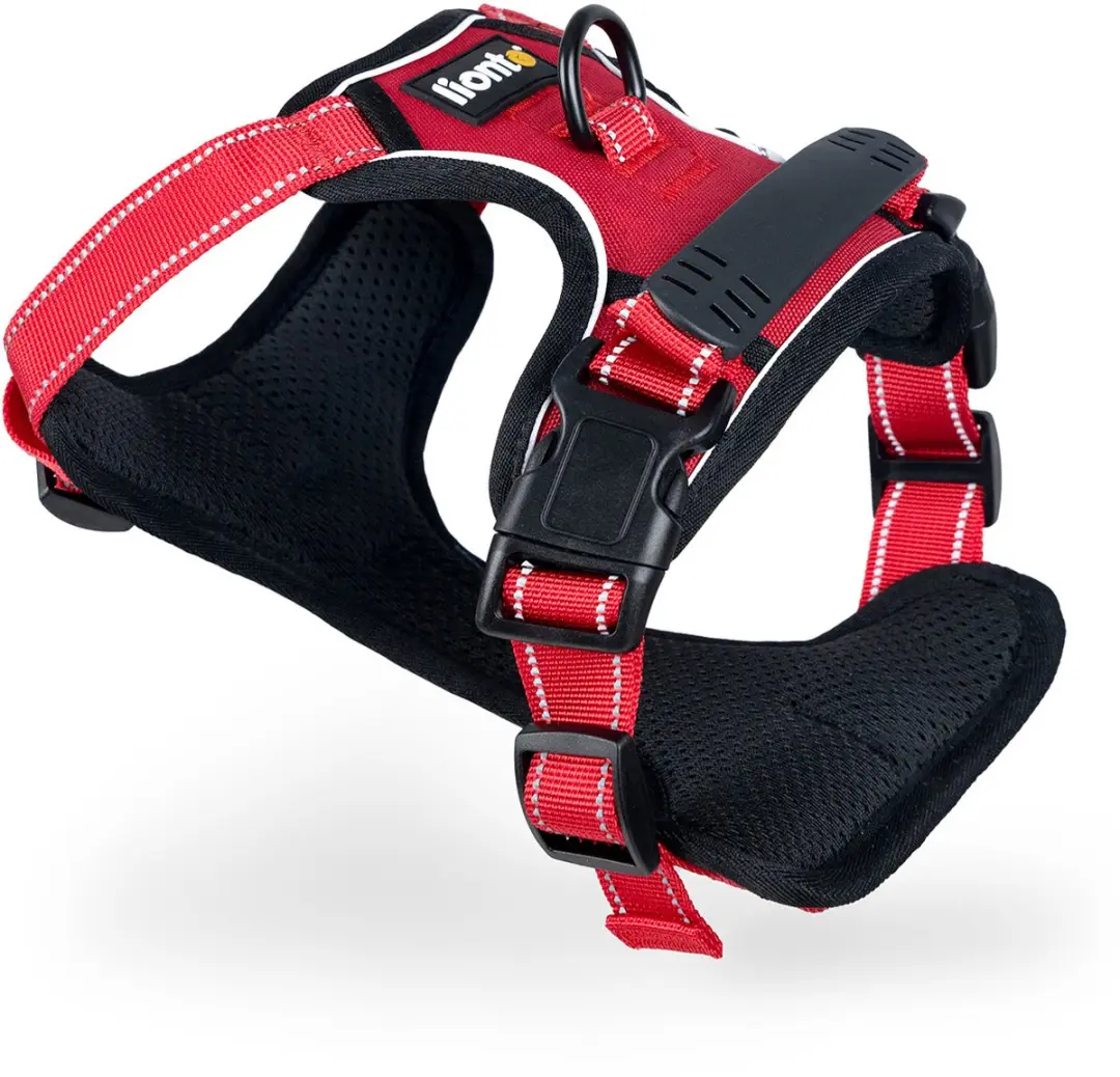 lionto anti-trek hondentuig, verstelbaar, reflecterend & ademend, rood L