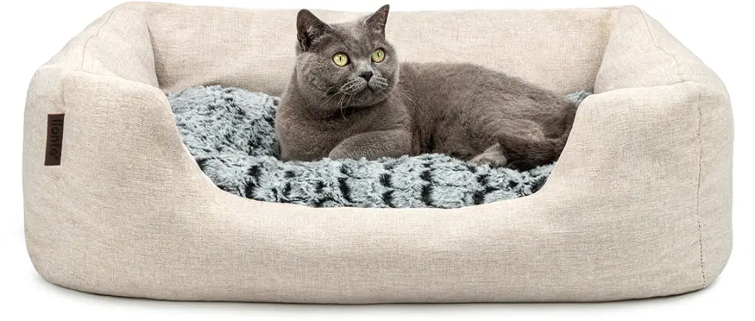 lionto Kattenbed, omkeerbaar kussen & lage instap, 80x60 cm beige