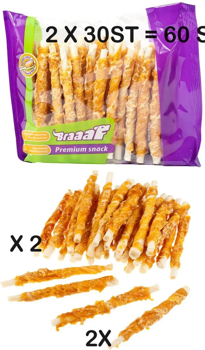 2 X BRAAAF roll sticks met kip 12.5 cm x 30 st