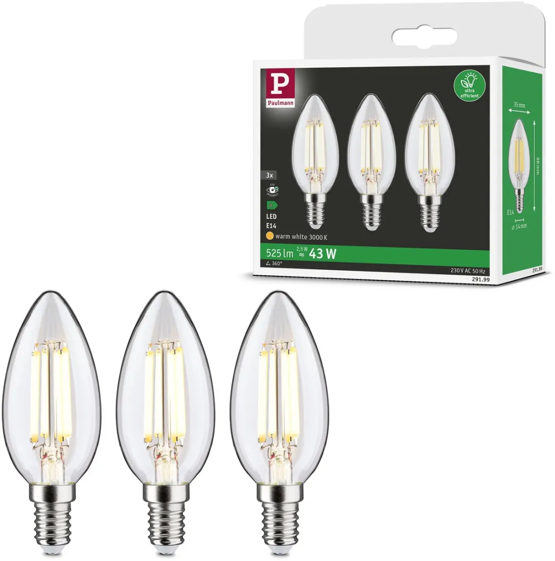 Paulmann Eco-Line LED Kaars E14 2,5W 525lm - 3 Stuks