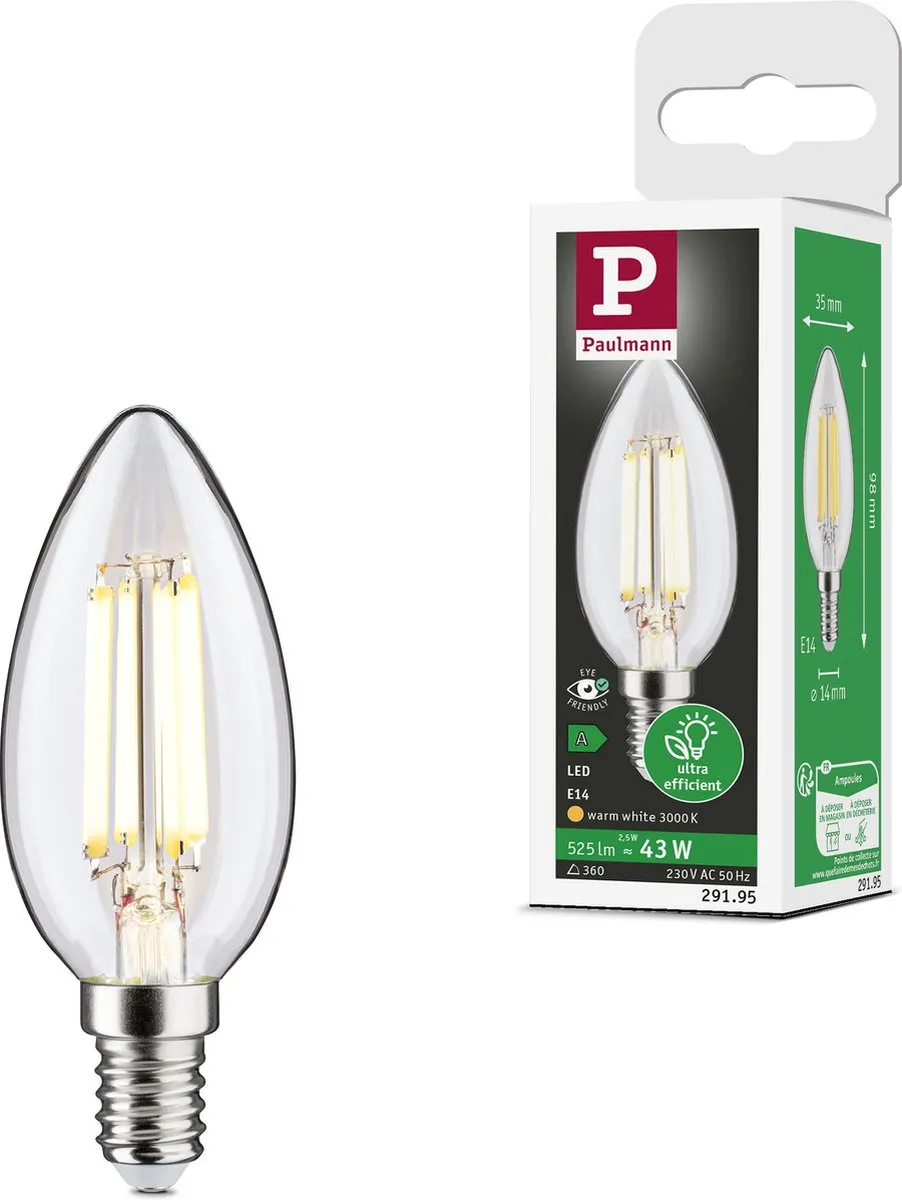 Paulmann Eco-Line LED Kaars E14 2,5W 525lm - 3 Stuks