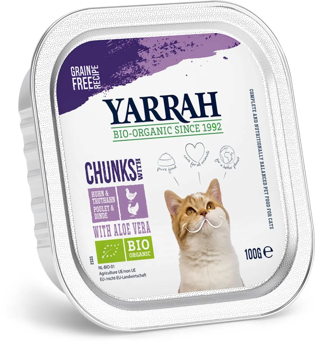 Yarrah Bio Kattenvoer Chunks Kip & Kalkoen 100g