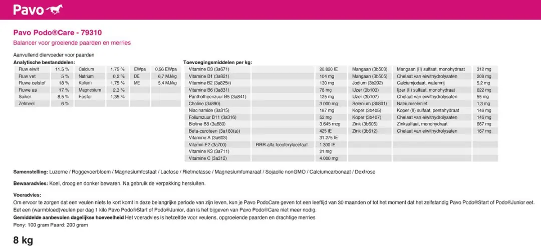 Pavo Podocare Voedingssupplement - 8 kg - afbeelding 3 van 6