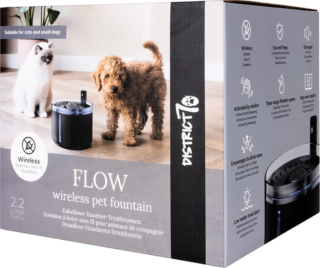 District 70 FLOW Draadloze Drinkfontein - 2,2L - Zwart - afbeelding 5 van 6