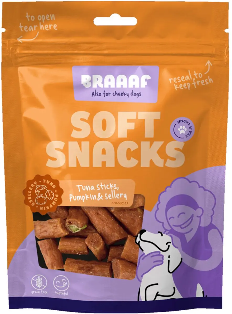 Braaaf Hondensnack Sticks Tonijn, Pompoen & Selderij - 10x 85g - afbeelding 3 van 3