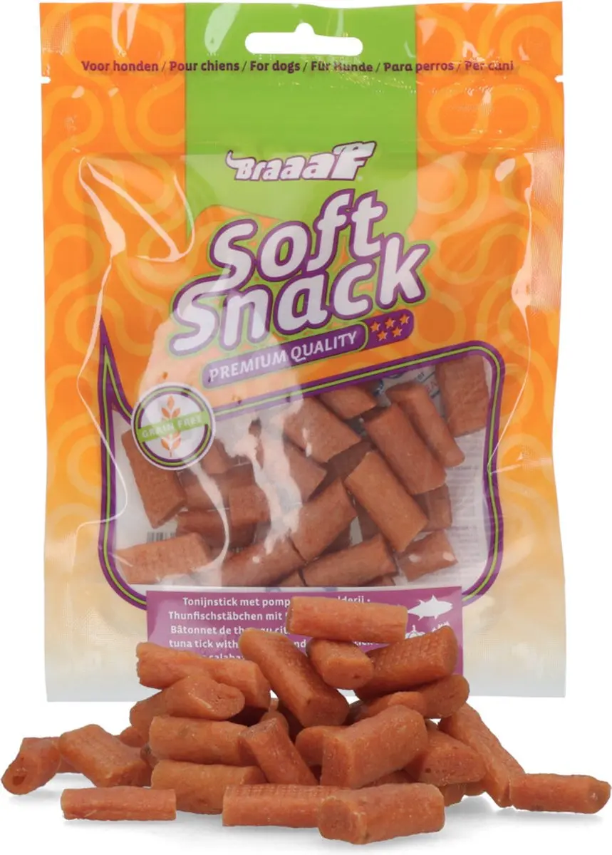 Braaaf Hondensnack Sticks Tonijn, Pompoen & Selderij - 10x 85g - afbeelding 2 van 3