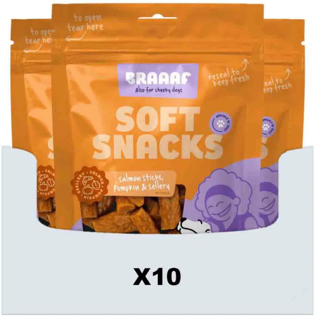 Braaaf Hondensnack Sticks Zalm, Pompoen & Selderij
