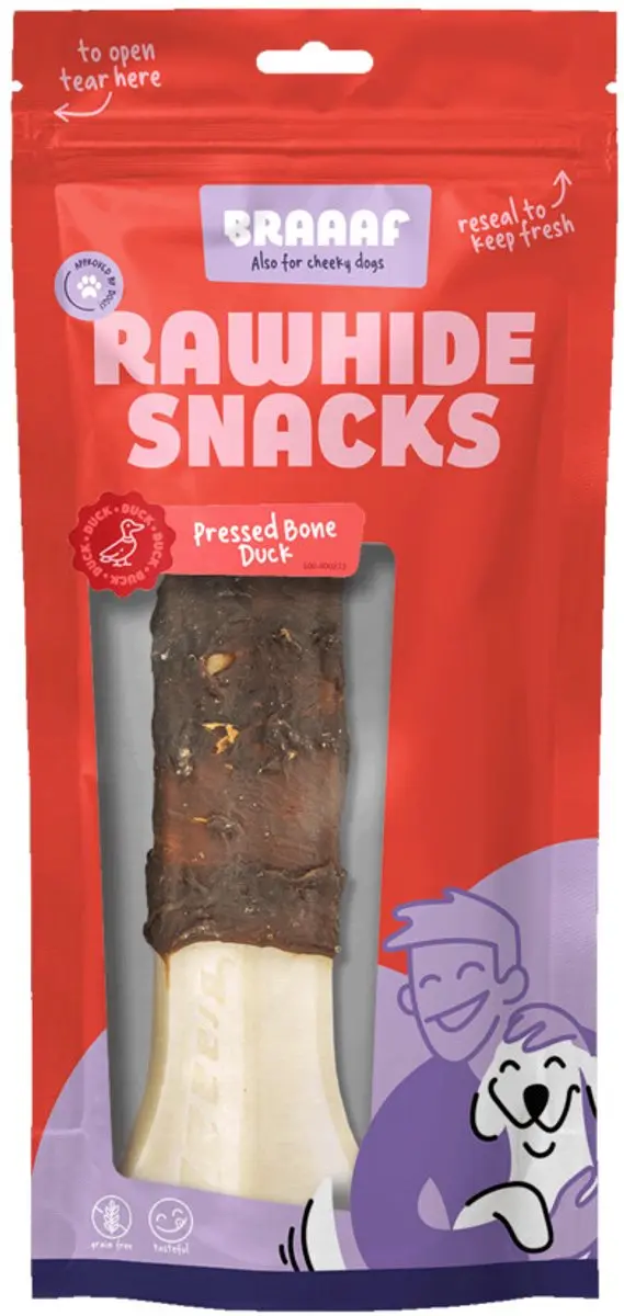 Braaaf Hondensnack Geperst Bot Eend 20 cm