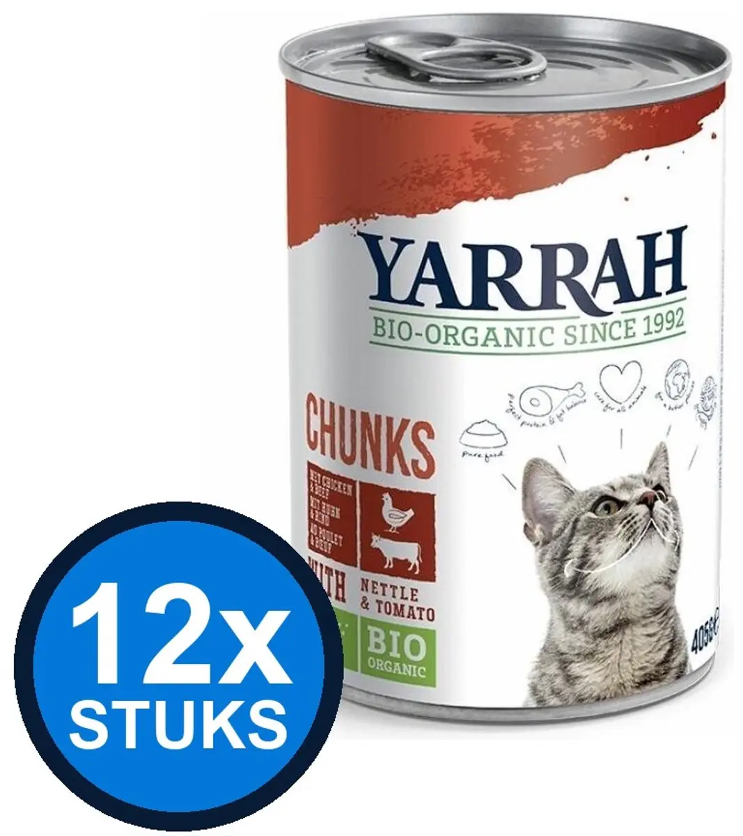 12x Yarrah cat bio blik brokjes saus kip 405gr