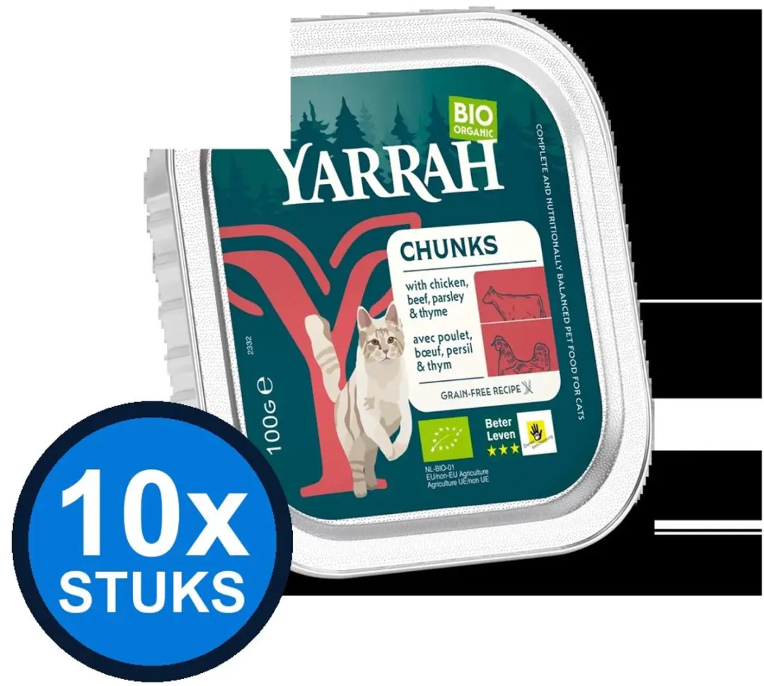 10x Yarrah cat bio alu grainfree brokjes rund 100gr