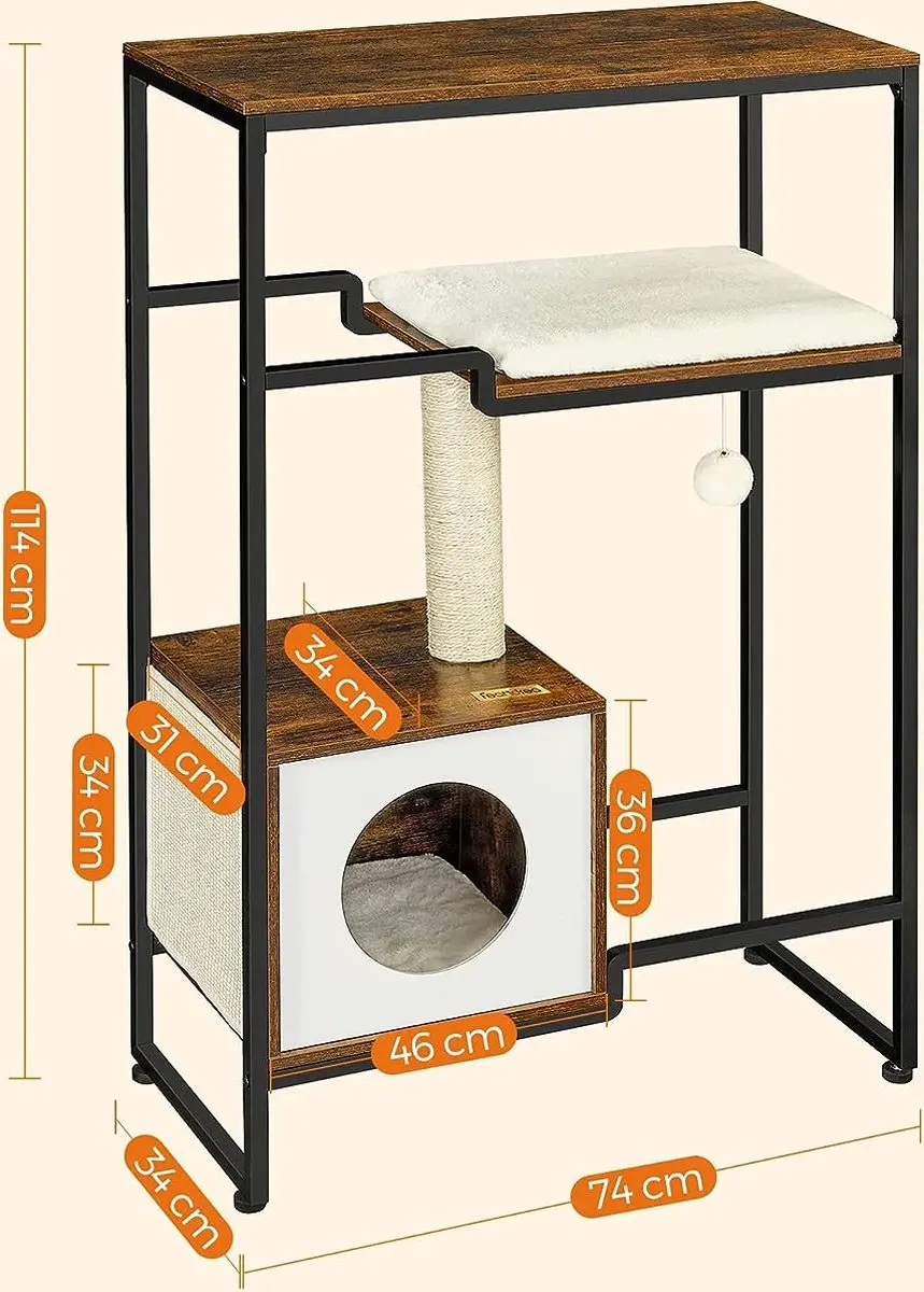 FEANDREA Kattenboom Vintage Bruin - 3 Niveaus - afbeelding 2 van 6