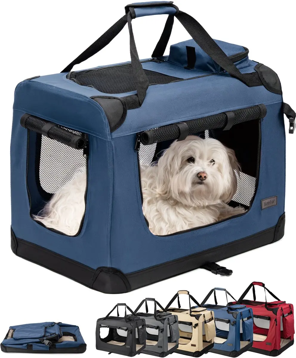 lionto transportbox, opvouwbaar, stevig & met kussen, 60x42x44 cm donkerblauw