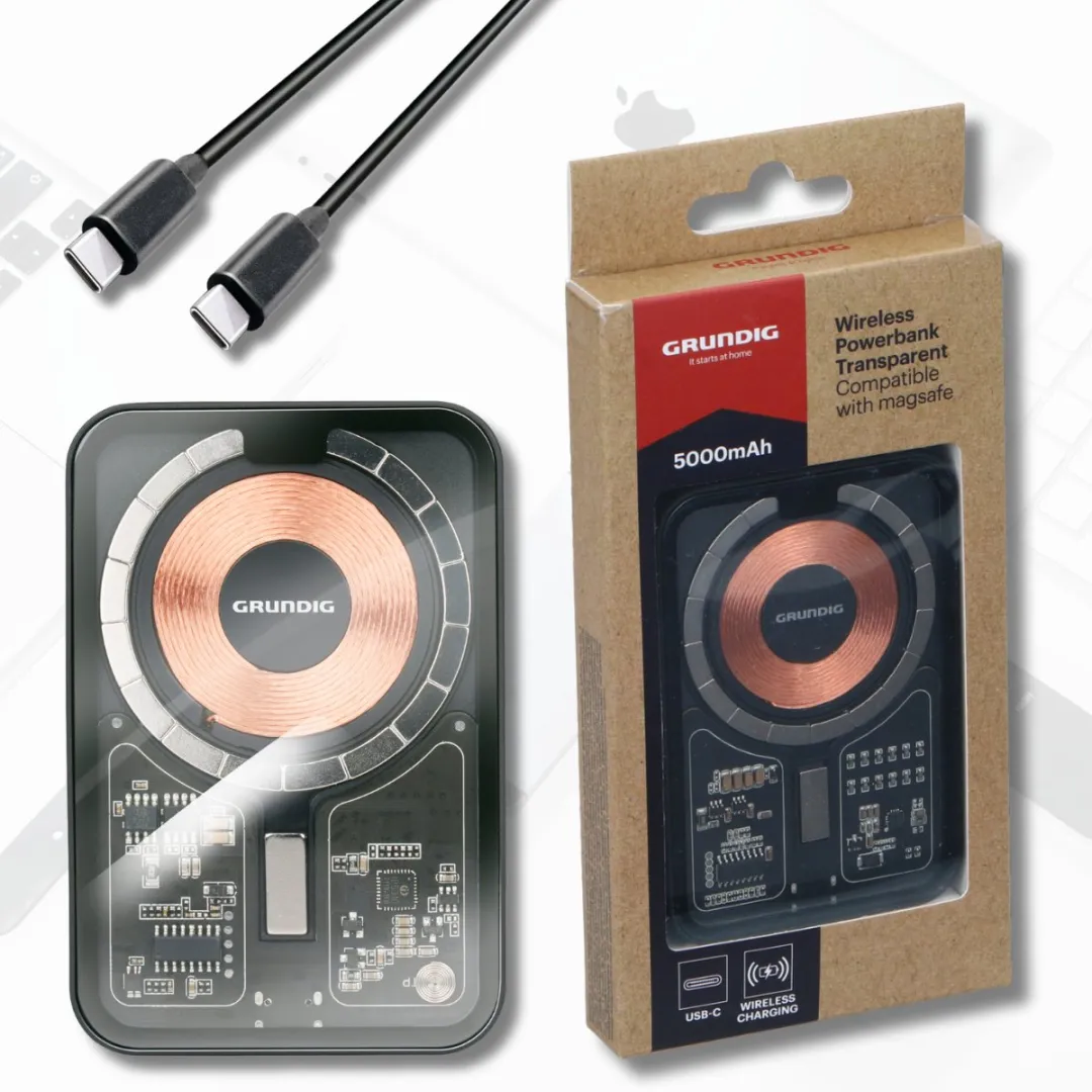 Grundig Draadloze Powerbank 5000mAh - 25W - 3x USB - MagSafe - Zwart - afbeelding 6 van 6