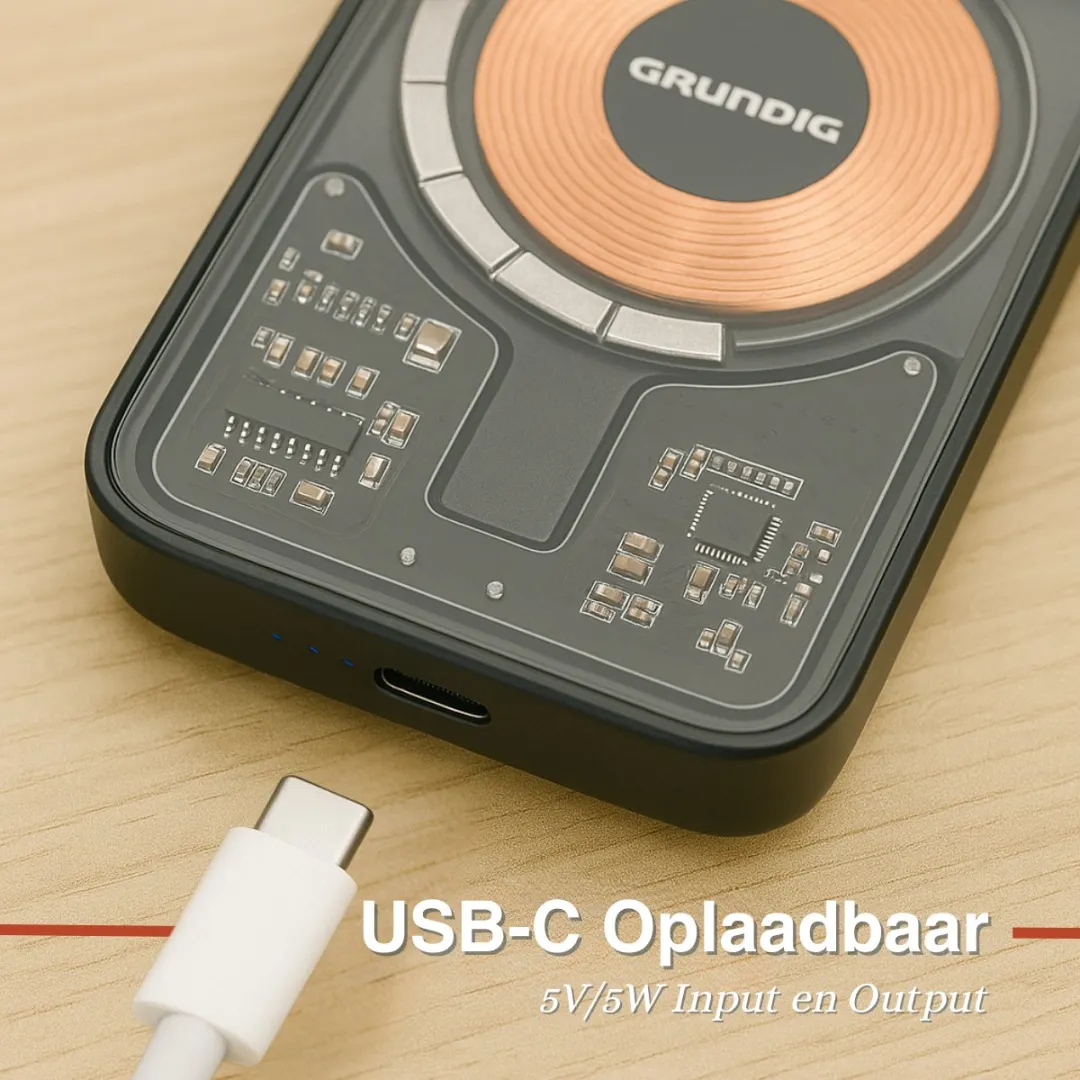 Grundig Draadloze Powerbank 5000mAh - 25W - 3x USB - MagSafe - Zwart