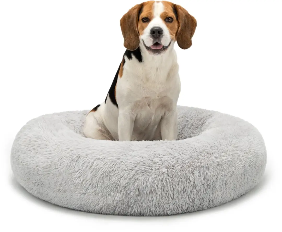 lionto Donut hondenbed, zacht pluche & verhoogde rand 80 cm lichtgrijs