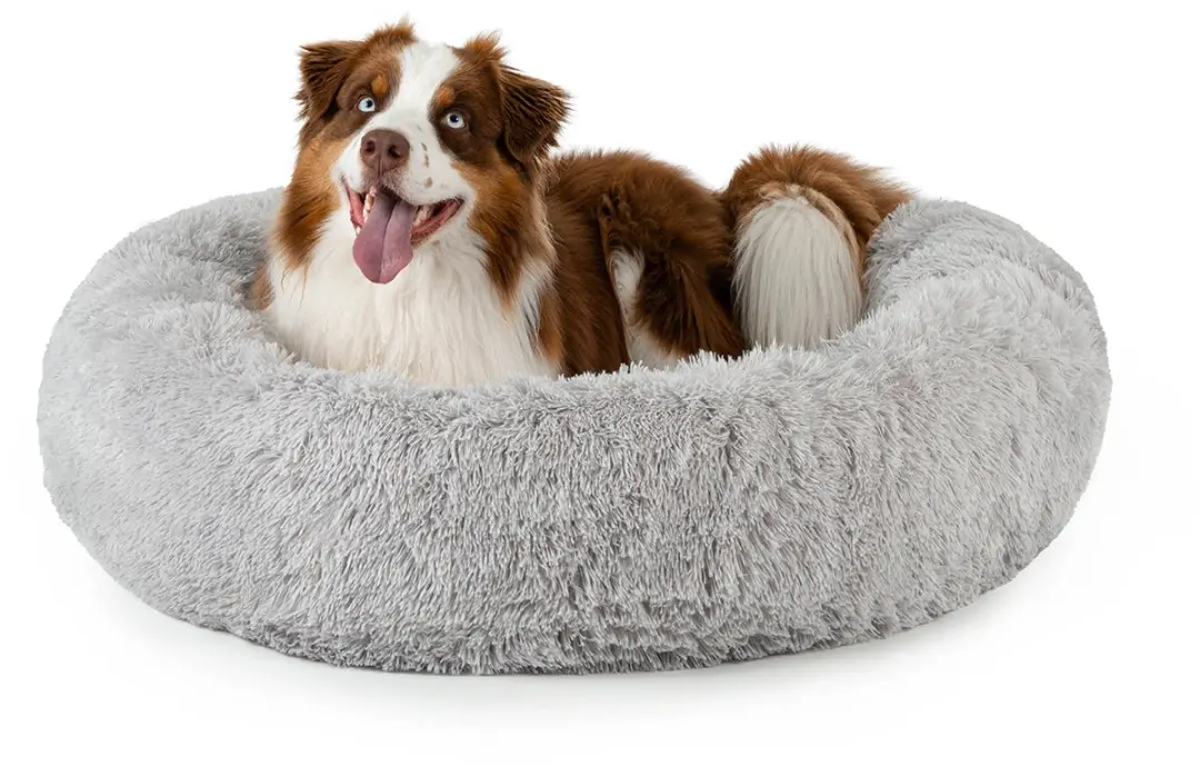 lionto Donut hondenbed, zacht pluche & verhoogde rand 100 cm lichtgrijs