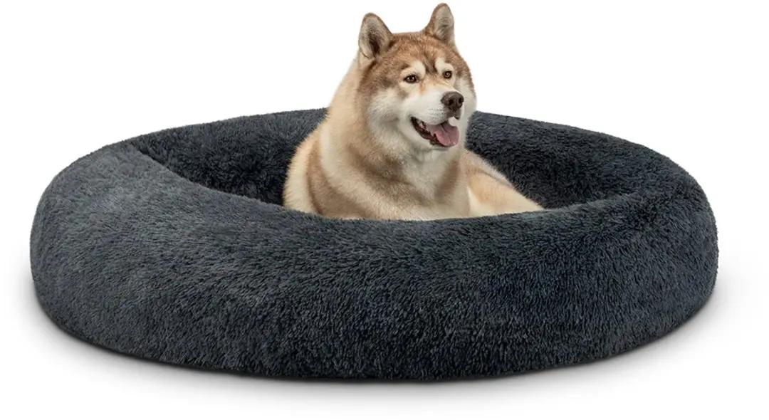 lionto Donut hondenbed, zacht pluche & verhoogde rand 120 cm donkergrijs