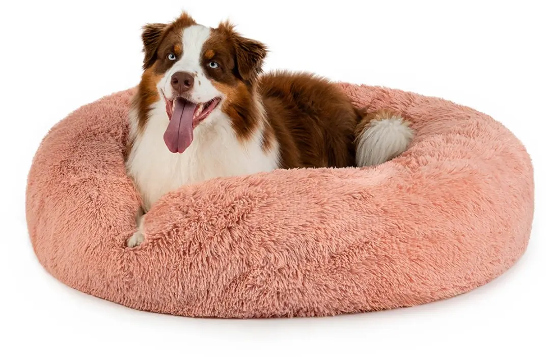 lionto Donut hondenbed, zacht pluche & verhoogde rand 100 cm roze
