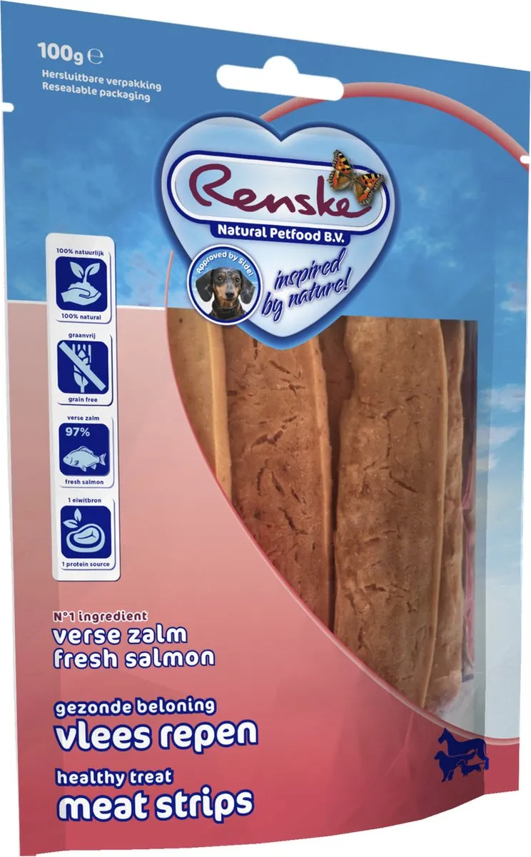 Renske Vleesrepen Hondensnack Zalm & Groente 100g