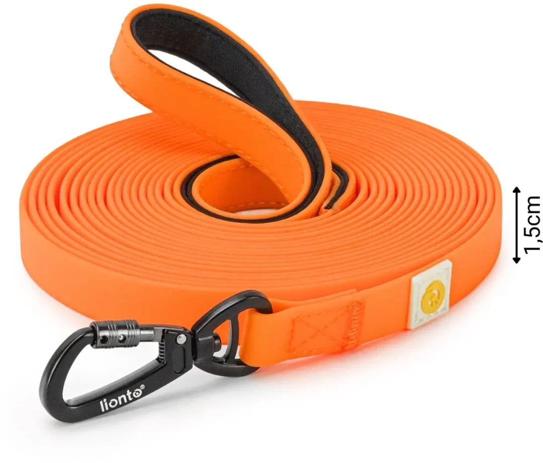 lionto honden sleeplijn waterafstotend & met 360° karabijnhaak, neonoranje 20 m