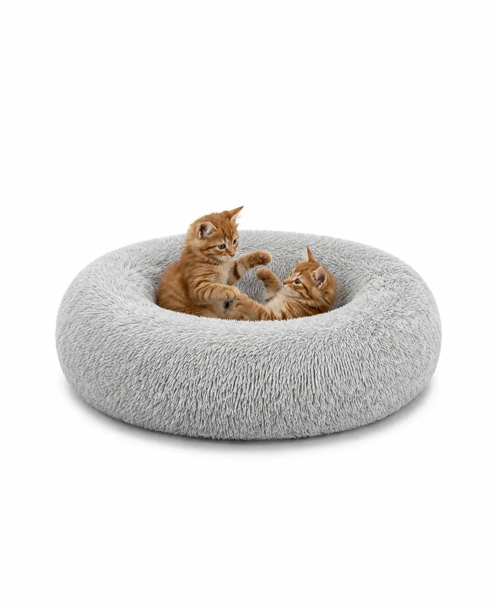 lionto Knuffelbed kat, donutvormig & extra zacht Ø70 cm lichtgrijs