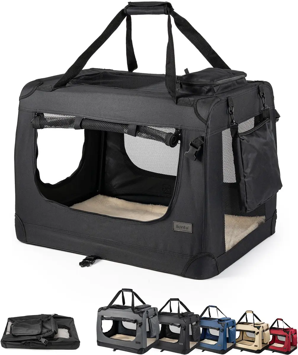 lionto kattentransportbox comfortabel & mesh-ventilatie, zwart 50x34x36 cm