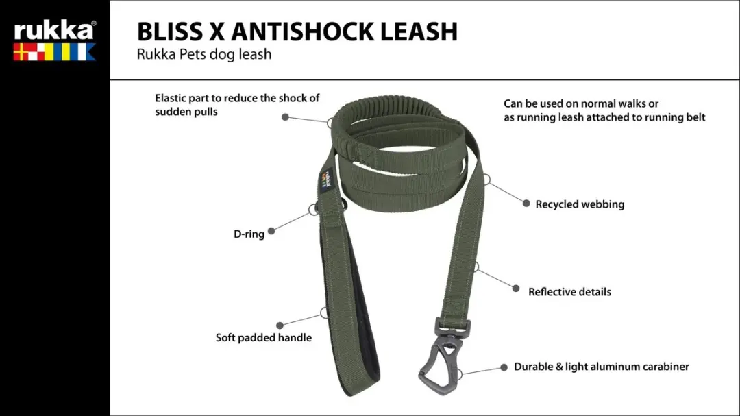 Rukka Pets Bliss X Antishock Hondenriem - 200cm - L Olijf - afbeelding 3 van 3