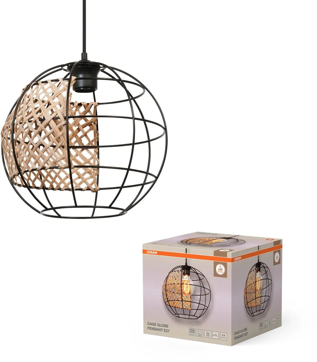 Osram Decor Cage Globe Hanglamp E27 - 300mm Zwart/Bruin