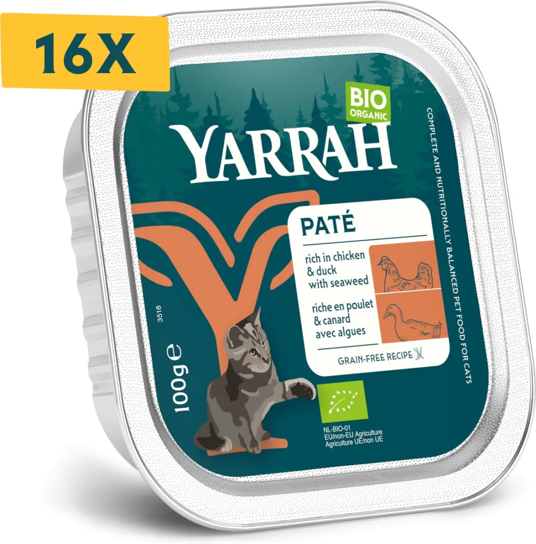 Yarrah Bio Alu Paté Grainfree Kattenvoer Kip & Eend 16x100g