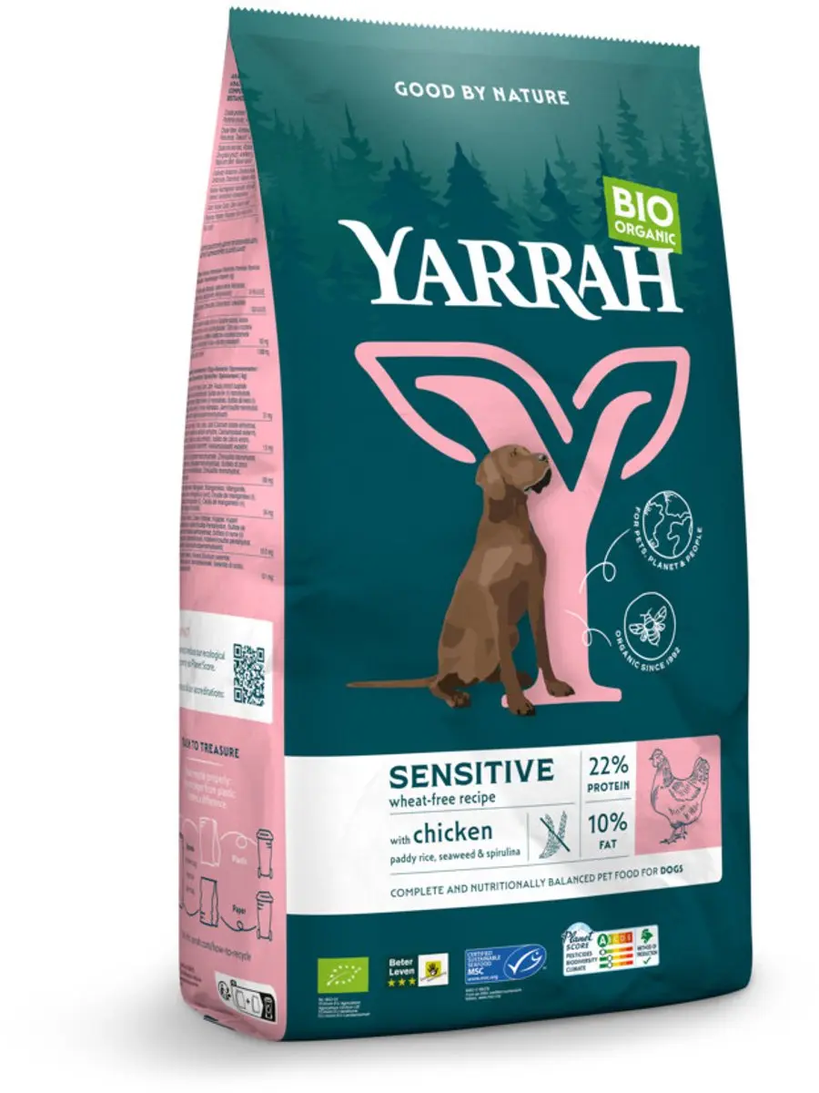 Yarrah Bio Hondenvoer Sensitive Adult Kip & Rijst 10 kg