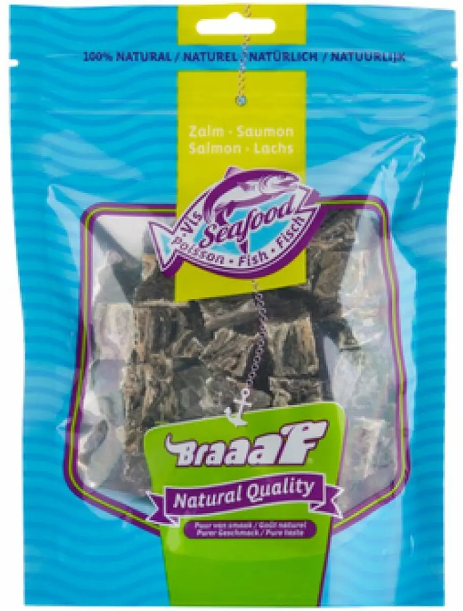 Braaaf Hondensnack Cubes Zalmhuid - 8 x 70g - afbeelding 3 van 4