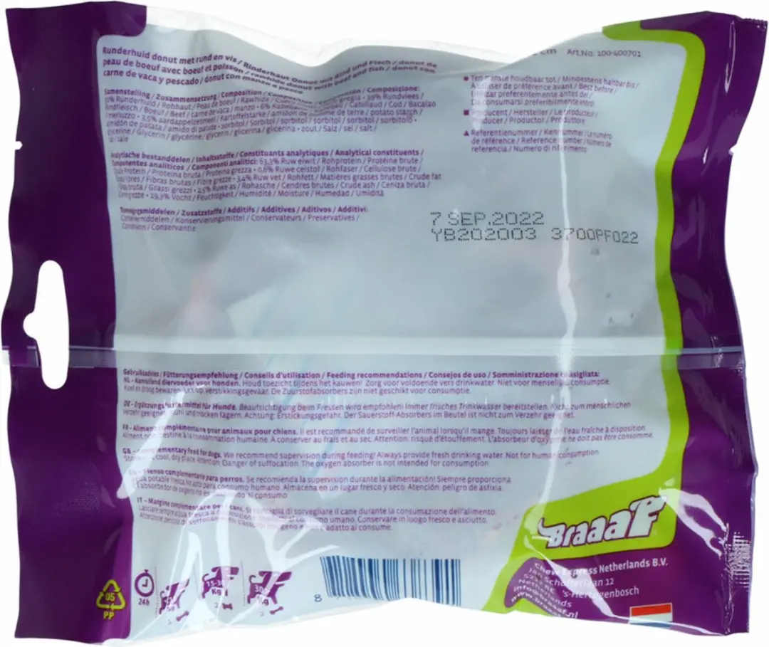 Braaaf Hondensnack Donut Rund & Vis 10-12 cm - 10x 115 gr - afbeelding 4 van 6
