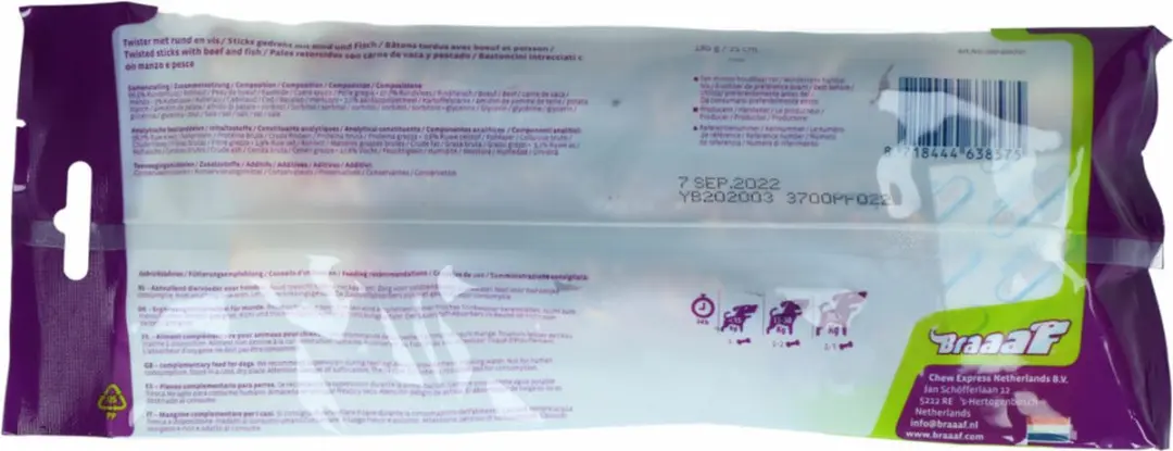 Braaaf HondensnackTwister Vlees - Vis - 10x 180g - afbeelding 4 van 6