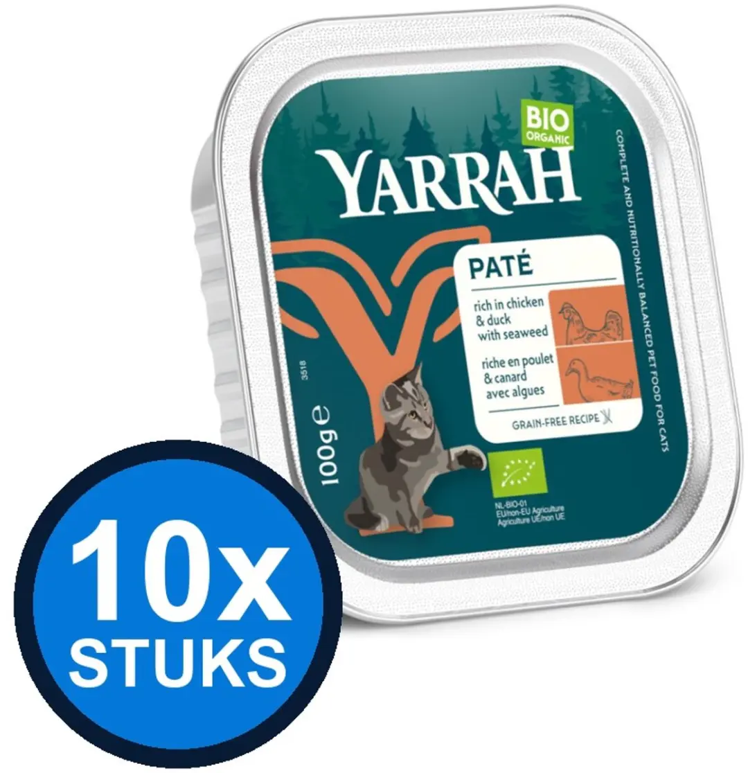 10x Yarrah cat bio alu grainfree paté kip&eend 100gr