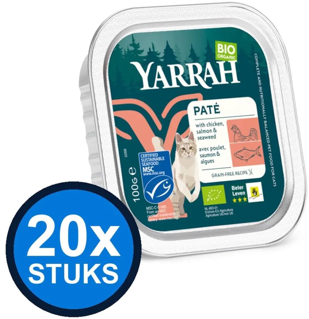 16x Yarrah cat bio alu grainfree paté zalm&zeewier 100gr