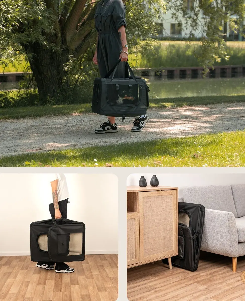Lionto Honden Transportbox Opvouwbaar 60x42x44cm - Zwart - afbeelding 5 van 6