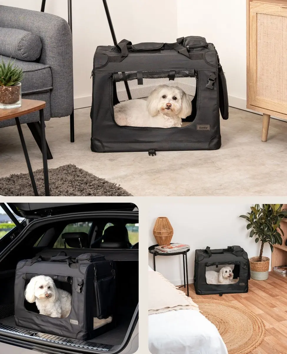 Lionto Honden Transportbox Opvouwbaar 60x42x44cm - Zwart - afbeelding 4 van 6