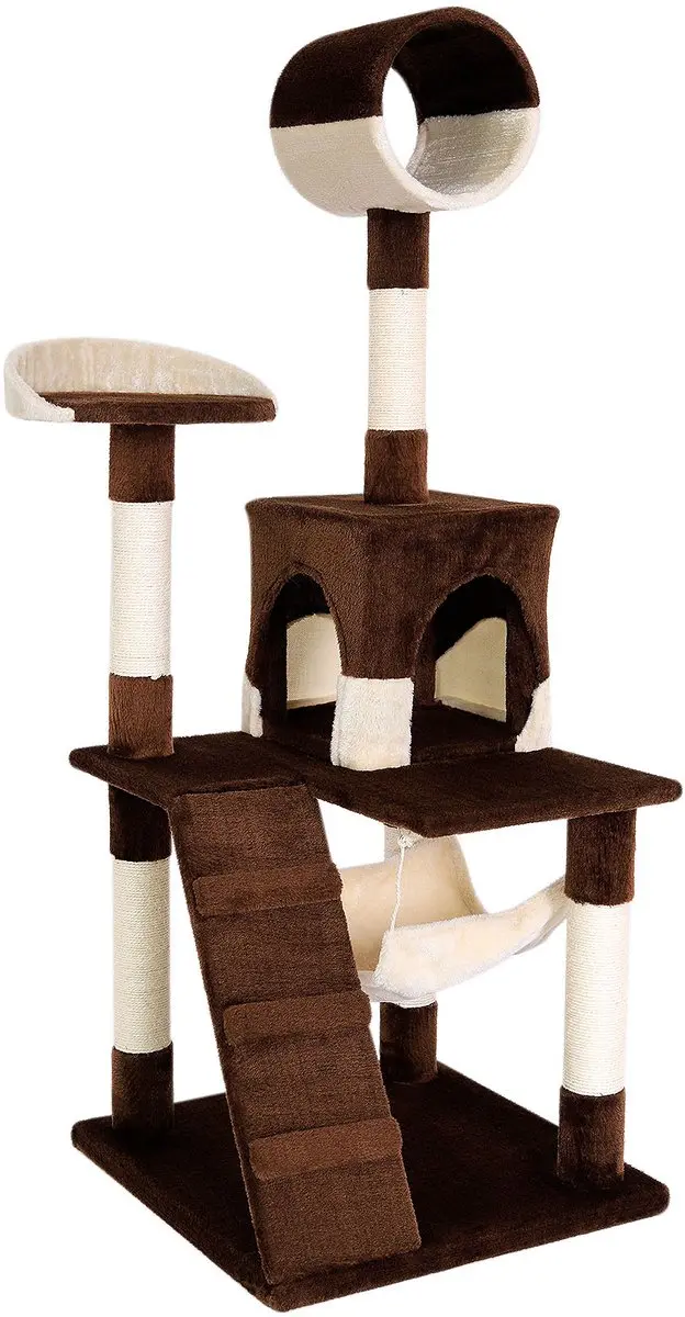 lionto Kattenkrabpaal, 133 cm met tunnel, trap & ligplekken, bruin/beige
