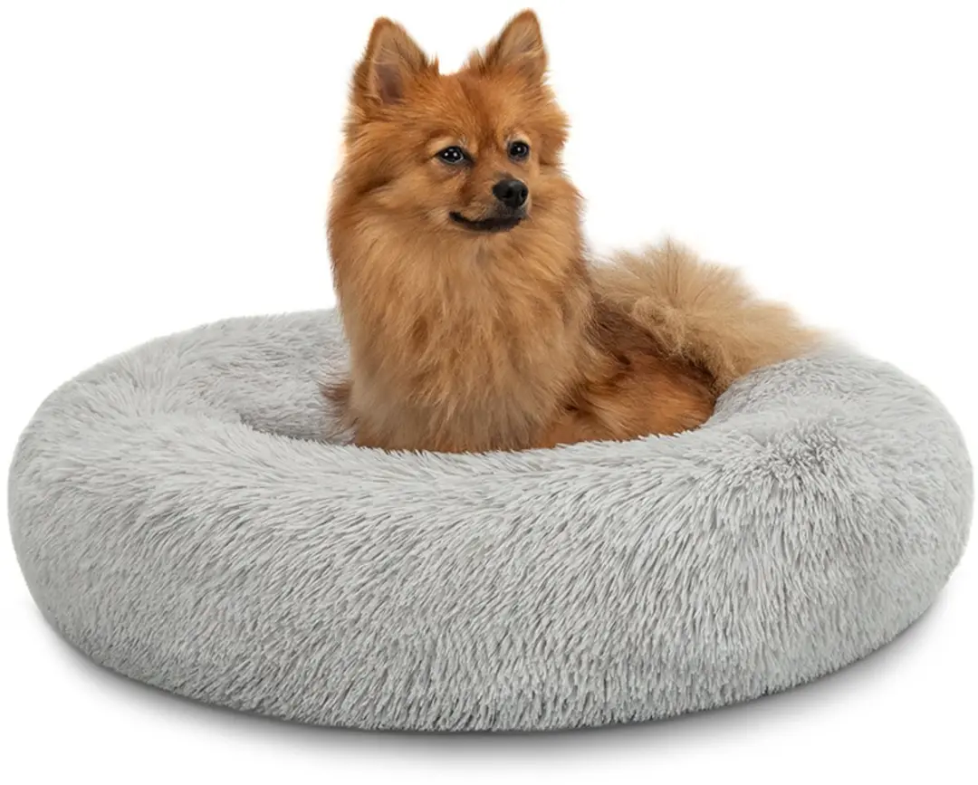 lionto Donut hondenbed, zacht pluche & verhoogde rand 60 cm lichtgrijs