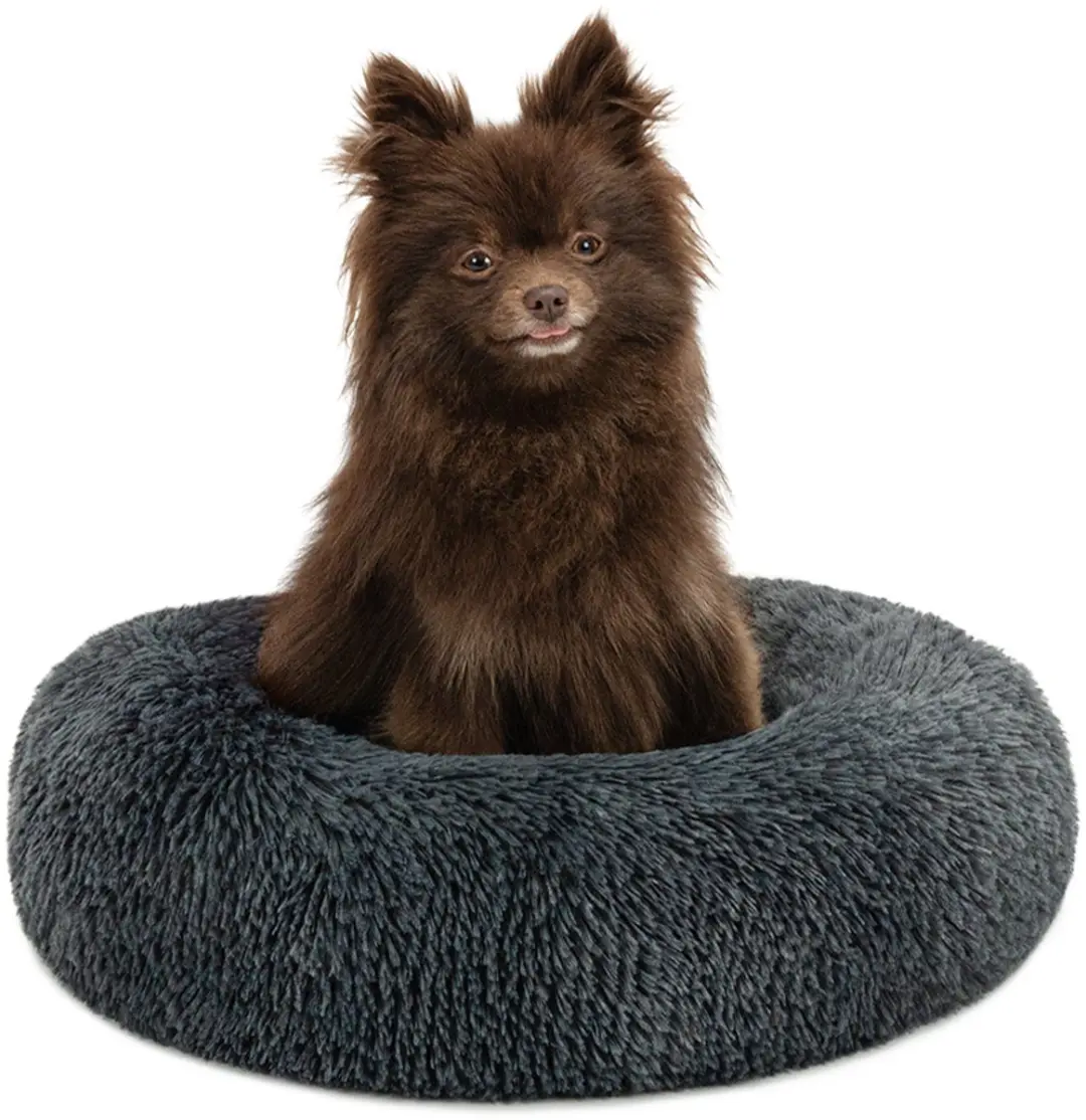 lionto Donut hondenbed, zacht pluche & verhoogde rand 40 cm donkergrijs