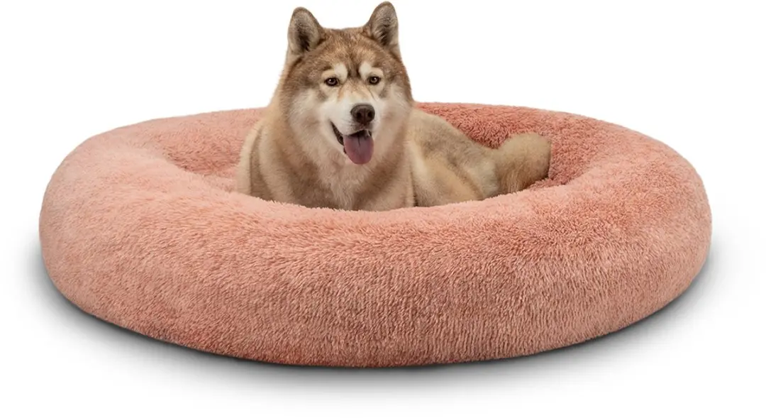 lionto Donut hondenbed, zacht pluche & verhoogde rand 120 cm roze
