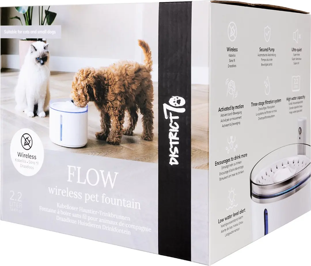 District 70 FLOW Draadloze Drinkfontein - 2,2L - Wit - afbeelding 5 van 6