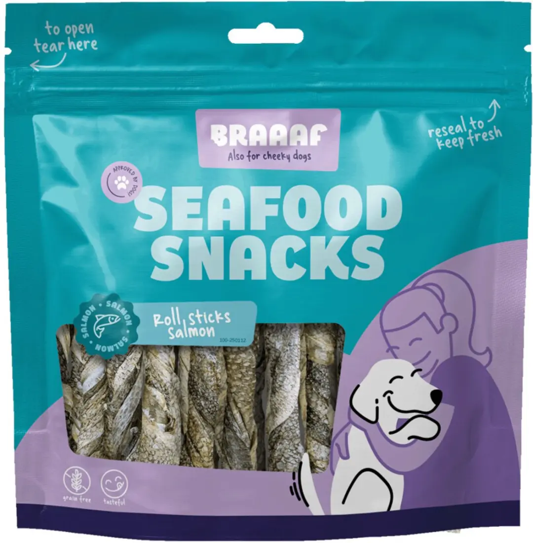 Braaaf Hondensnack Rol Sticks Zalm 12cm