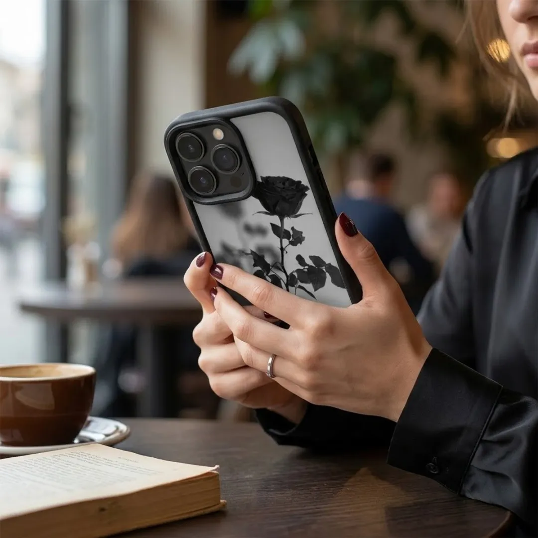 NUVEX iPhone 13 Pro Hoesje - Zwart Transparant - Roos Print