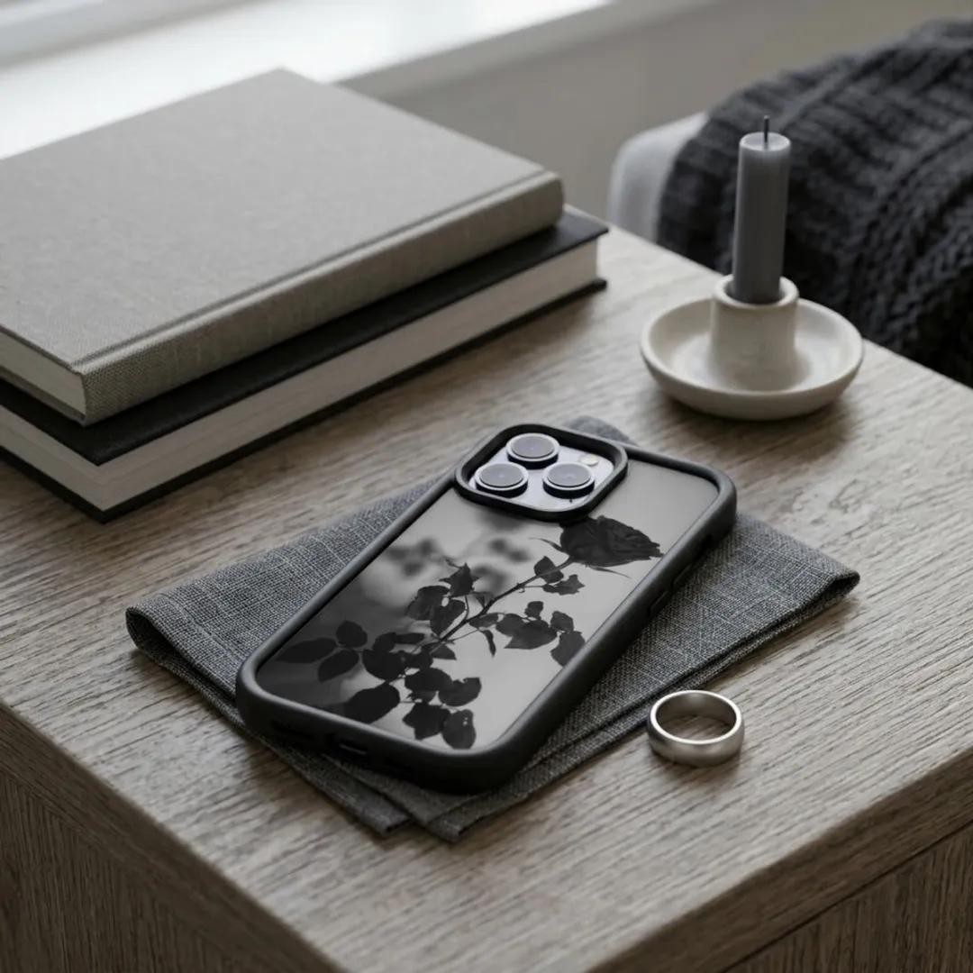 NUVEX iPhone 13 Pro Hoesje - Zwart Transparant - Roos Print