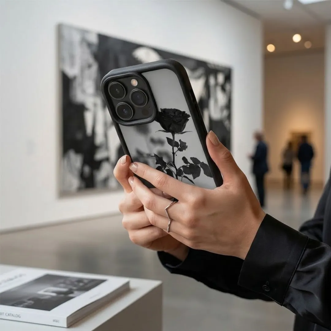NUVEX iPhone 13 Pro Hoesje - Zwart Transparant - Roos Print